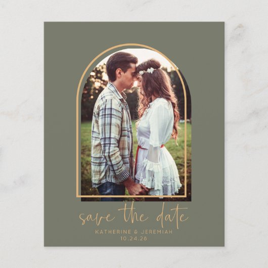 Begroting Elegant Arch Green Gold Save the Date (Voorkant)