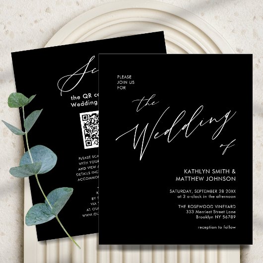 Begroting Elegant Black QR Code All in One Wedding