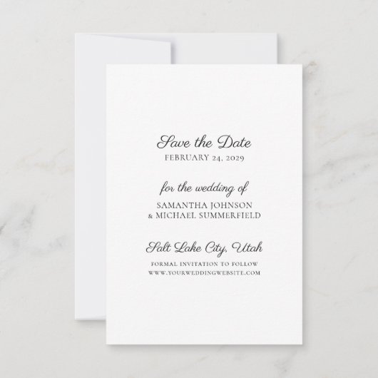 Begroting Elegant Black & White Save the Date Kaar Kaart (Achterkant)