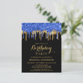 Begroting Elegant Blue Gold Glitter Drift Birthday (Staand voorkant)