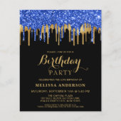 Begroting Elegant Blue Gold Glitter Drift Birthday (Voorkant)