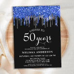 Begroting Elegant Blue Silver Glitter 50 Birthday<br><div class="desc">Nodig vrienden en familie uit voor je verjaardagsfeestje met deze elegante blauwe, zilveren en zwarte glitter druppelt op de uitnodigingen van de 50e verjaardagspartij en partijbenodigdheden. Deze elegante uitnodiging voor het vieren van de verjaardag is voorzien van "Cheers to 50 Years", die jaren personaliseert voor 30, 40, 60, 70, 80,...</div>