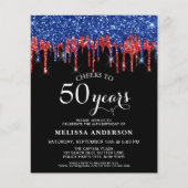 Begroting Elegant Blue Silver Glitter 50 Birthday (Voorkant)