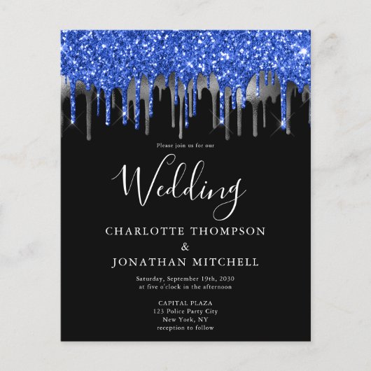 Begroting Elegant Blue Silver Glitter Drift Wedden (Voorkant)