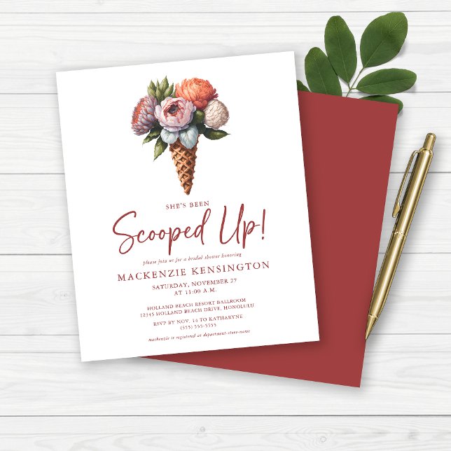 BEGROTING Elegant Boho Ice Cream Vrijgezellenfeest (Budget She's Been Scooped Up Ice Cream Floral Bridal Shower Invitation)