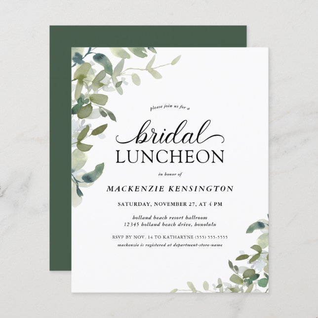 Begroting Elegant Eucalyptus Bridal Luncheon (Voorkant / Achterkant)