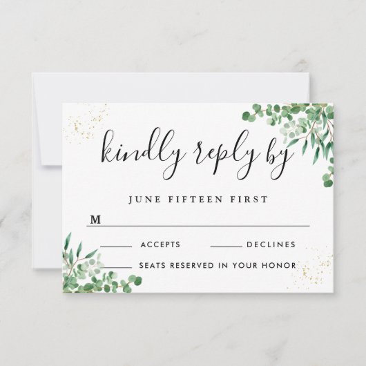 Begroting Elegant Eucalyptus leveert Greenery Wedd RSVP Kaartje (Voorkant)