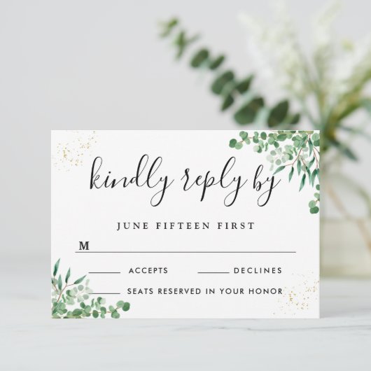 Begroting Elegant Eucalyptus leveert Greenery Wedd RSVP Kaartje (Staand voorkant)