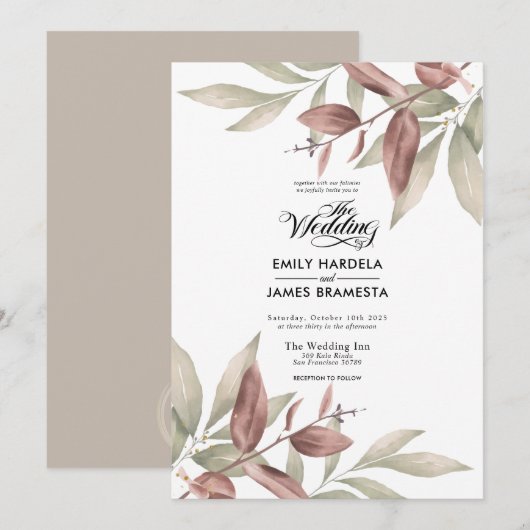 Begroting Elegant Eucalyptus Waterverf Weddenschap Kaart (Voorkant / Achterkant)