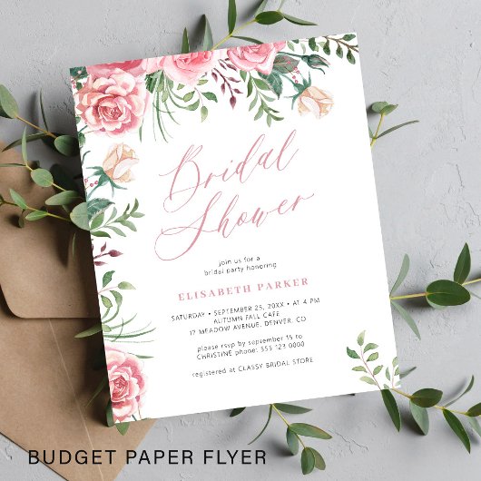 Begroting elegant floral bridal doucheuitnodiging flyer