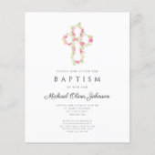 Begroting Elegant Floral Pink Cross Baptisme Invit (Voorkant)