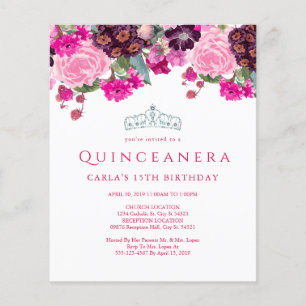 Begroting Elegant Floral Quinceanera Uitnodigingen