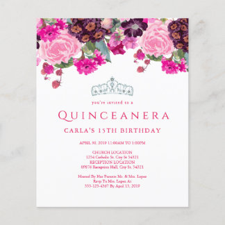 Begroting Elegant Floral Quinceanera Uitnodigingen
