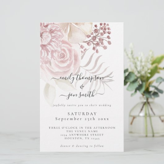 Begroting Elegant Florals Script Roze bruiloft uit (Staand voorkant)