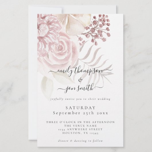 Begroting Elegant Florals Script Roze bruiloft uit (Voorkant)