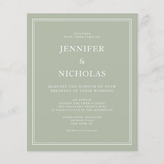 Begroting Elegant Formal Sage Green Wedding Invite (Voorkant)