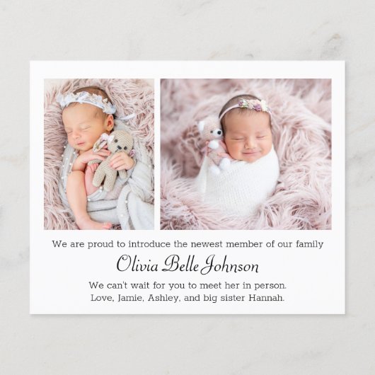 Begroting Elegant Foto Baby Girl Aankondiging gebo Flyer (Achterkant)