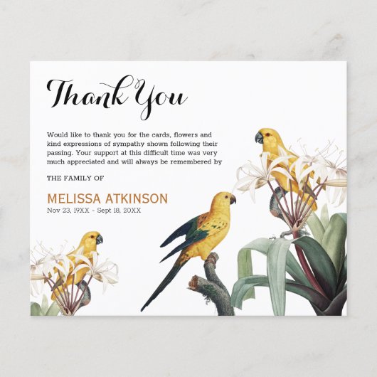 Begroting Elegant Gele vogels Funeral Dank u (Voorkant)