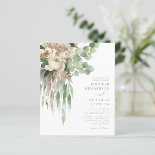 Begroting Elegant Green Floral Rozen Wedding (Staand voorkant)