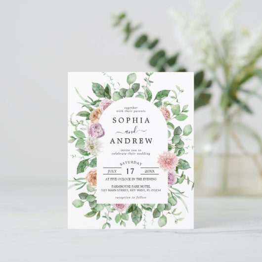 Begroting Elegant Greenery Floral Wedding Invitati (Staand voorkant)