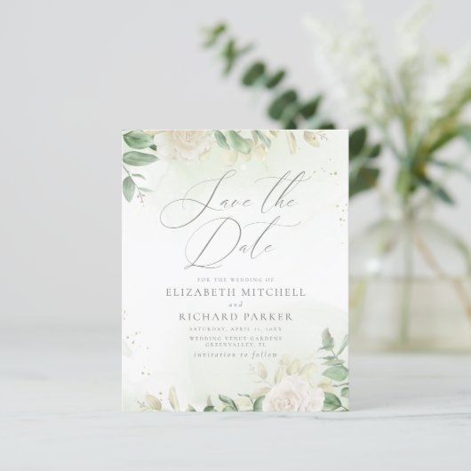 Begroting Elegant Greenery Wedding Save the Date (Staand voorkant)