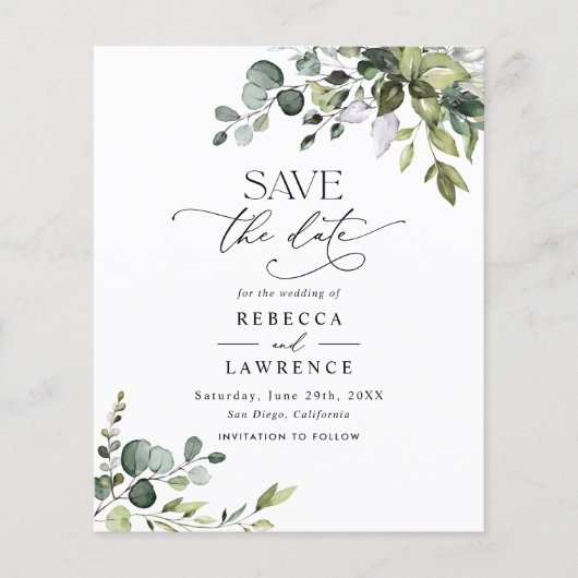 Begroting Elegant Greenery Wedding Save the Date (Voorkant)