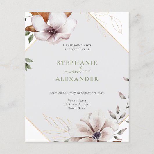 Begroting Elegant Herfst Floral Wedding Invite (Voorkant)