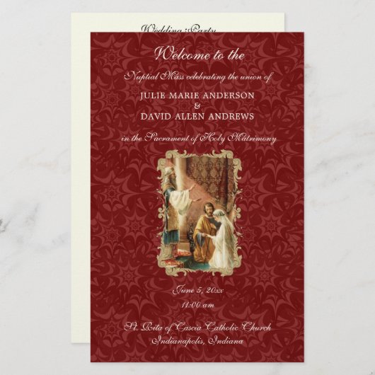 Begroting Elegant Katholieke Weddenschap Programma Briefpapier (Voorkant / Achterkant)