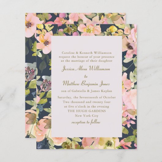 Begroting Elegant marine Floral Formal Wedding Inv (Voorkant / Achterkant)