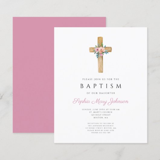 Begroting Elegant Moderne Floral Cross Baptisme In (Voorkant / Achterkant)