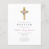 Begroting Elegant Moderne Floral Cross Baptisme In (Voorkant)