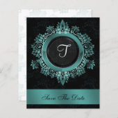 Begroting Elegant Monogram Aqua slaat de datum op (Voorkant / Achterkant)