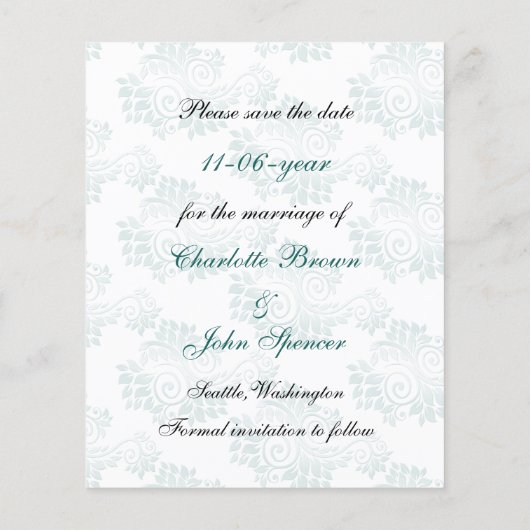 Begroting Elegant Monogram Aqua slaat de datum op (Achterkant)