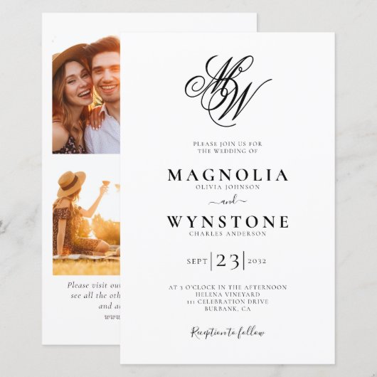 Begroting Elegant Monogram Foto's Weddenschap (Voorkant / Achterkant)