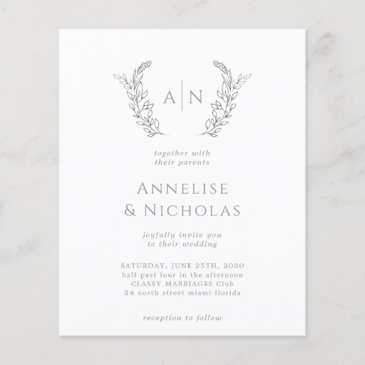 Begroting elegant monogramme huwelijksuitnodiging (Voorkant)