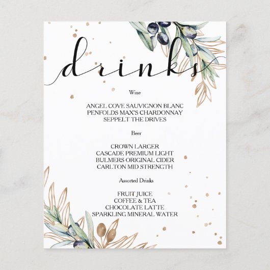 Begroting Elegant Olive WEDDING MENU. Flyer (Achterkant)