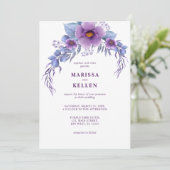 Begroting Elegant Paarse Waterverf Floral Wedding Kaart (Staand voorkant)