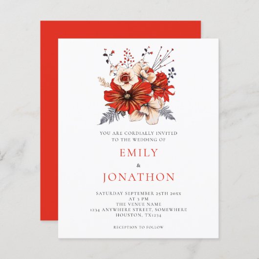 Begroting Elegant Red Florals Weddenschap (Voorkant / Achterkant)