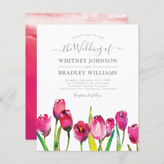 Begroting Elegant roze tulp Wedding Invitations (Voorkant / Achterkant)