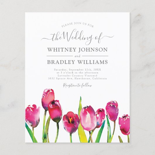 Begroting Elegant roze tulp Wedding Invitations (Voorkant)