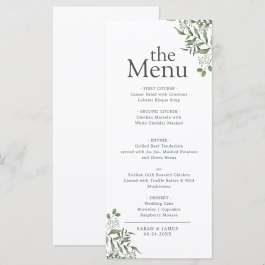 Begroting Elegant Succulent Eucalyptus laat eten Menu (Voorkant / Achterkant)