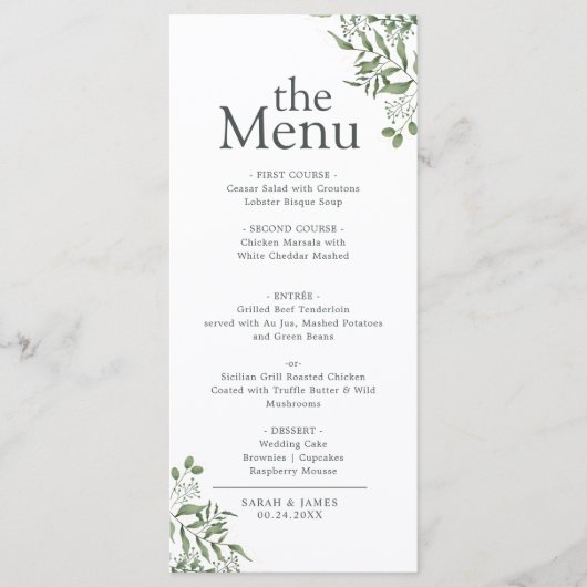 Begroting Elegant Succulent Eucalyptus laat eten Menu (Voorkant)