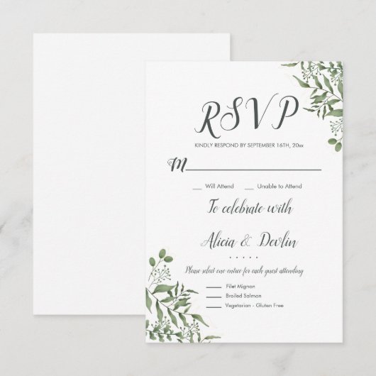 Begroting Elegant Succulent Eucalyptus Leaves RSVP Kaartje (Voorkant / Achterkant)