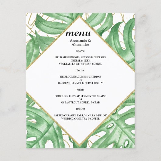 Begroting Elegant Tropical WEDDING MENU. Flyer (Voorkant)