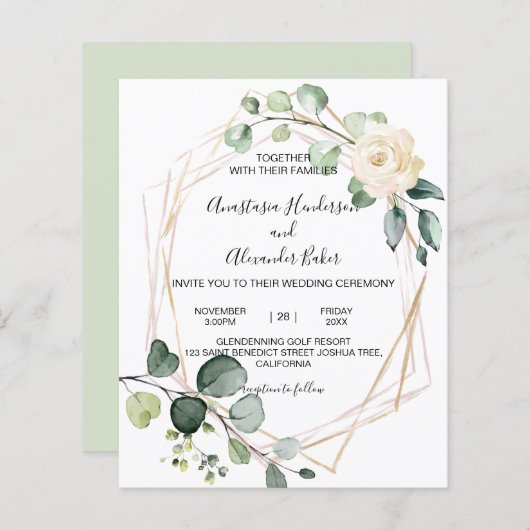 Begroting Elegant Uitnodiging tot bruiloft. (Voorkant / Achterkant)