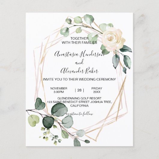 Begroting Elegant Uitnodiging tot bruiloft. (Voorkant)