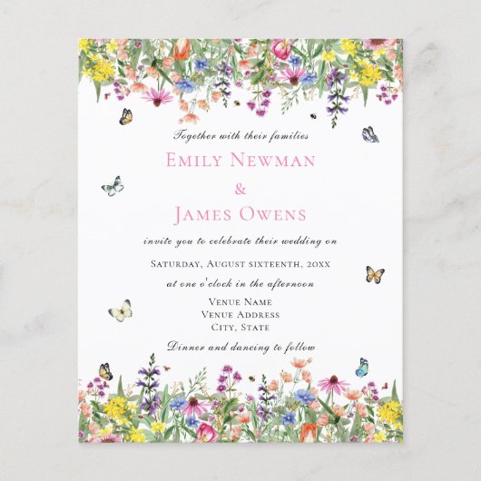 Begroting Elegant Waterverf Wildbloemen Weddenscha (Voorkant)