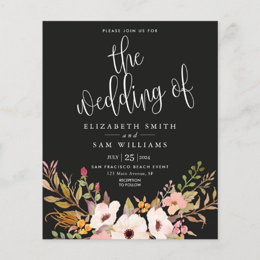 Begroting Elegant Wedding Invitation Black Floral Flyer (Voorkant)