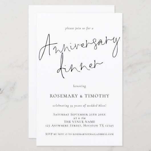 Begroting Elegant Wedding Jubileum Dinner Invite (Voorkant / Achterkant)