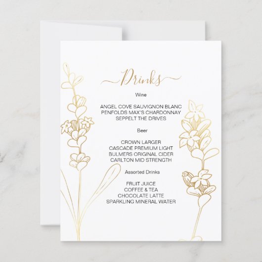 Begroting Elegant WEDDING MENU. MENU (Achterkant)